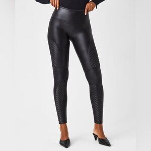Spanx Faux Leather Moto Leggings Black Size Medium Shaping Waistband